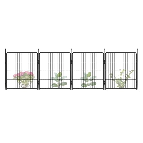 Image of FXW Garden Fence Outdoor for the Yard - 32in(H) x 9.1ft(L) Heavy Duty Metal Animal Barrier for Dog, No Dig Decorative Dog Fence, 4 Panels, Black