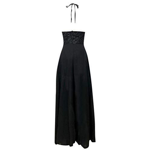 YiYLunneo Women\'s Dress Elelgant Embroidery Lace Halter Evening Party Wedding Slit Formal Long Dresses Black