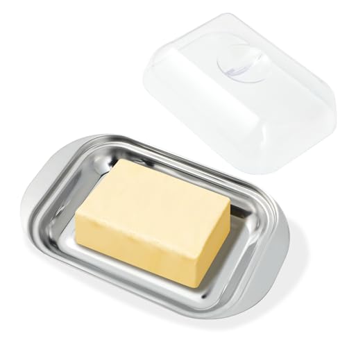 Hisdricus - Mantequillera - Butter dish - Acero inoxidable, plato para mantequilla con tapa, 18x11 cm, apto para lavavajillas, también adecuado para queso, pasteles, postres, frutas pequeñas