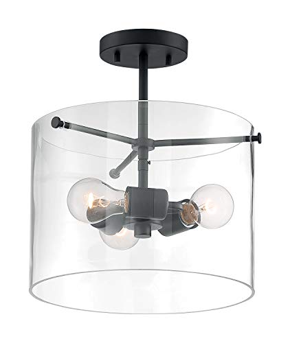 Image of Nuvo 60 /7278 Sommerset 3-Light Semi-Flush Fixture with Clear Glass, Matte Black Finish