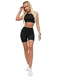 OZONEE Damen 2-Teilig Set BH + Leggings Jogginganzug Trainingsanzug Sportleggings Bustier Sportanzug Freizeitanzug Sport Anzug Hausanzug Fitness Tracksuit Fitnessanzug O/XL014/1 SCHWARZ M