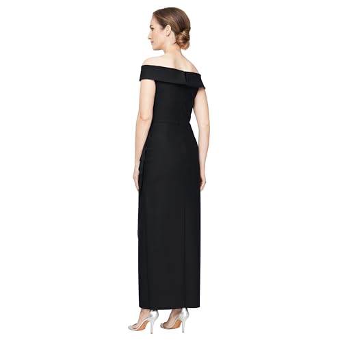Image of Alex Evenings Women's Slimming Long Side Ruched Dress with Cascade Ruffle Skirt