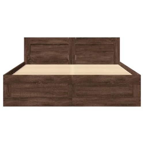 vidaXL Bettgestell, Bett mit Kopfteil, Bettrahmen mit Lattenrost, Doppelbett Schlafzimmerbett mit Stauraum, Braun Eichen-Optik 140x200cm Holzwerkstoff
