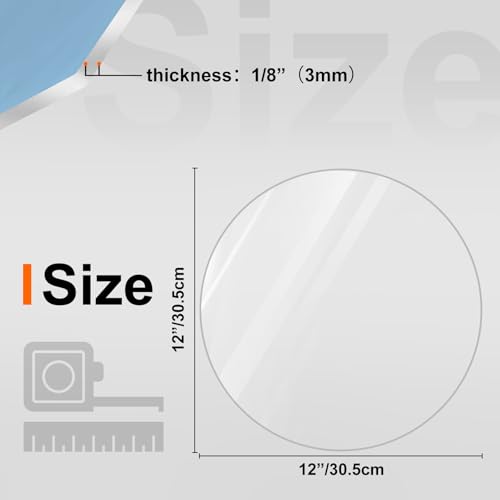 Image of 12in Plexiglass Sheets 1 /8 inch Thick, 3mm Clear Circle PET Plastic Sheet for DIY Project, Craft, Cake Disk, Table top, Acrylic Sign and Wedding Invitation 2 Pack