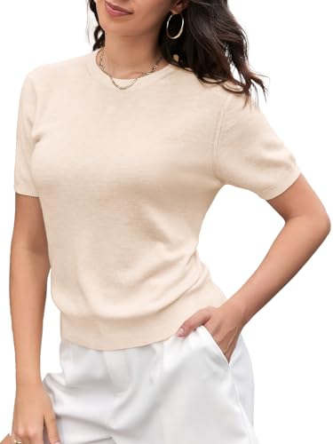 Image of SANGTREE Short Sleeve Sweater for Women Crewneck Summer Knit Tops | Summer Knit Pullover Tops.Perfect for Daily,Work,Home,Holiday,Travel,Shopping Etc.