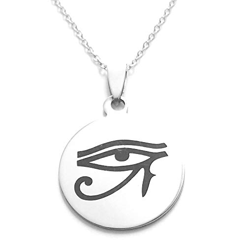ARITZI - Colgante 26 mm en Acero Inoxidable de símbolo esotérico Grabado con láser - Incluye Cadena de eslabones de 50cm en Acero - Ojo de Horus