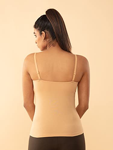 Image of NYKD Cotton Everyday Bramisole for Women - Camisole with in-Built Bra, Padded & Moulded Cups, Adjustable Straps - NYC003