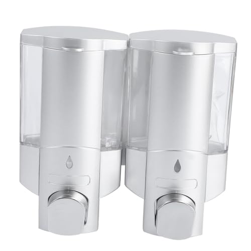 SOLUSTRE Wall Mounted Liquid Soap Dispenser Dual Head Foaming Soap Pump for Bathroom Kitchen and Shower Plastic Easy Installation No Leak Design