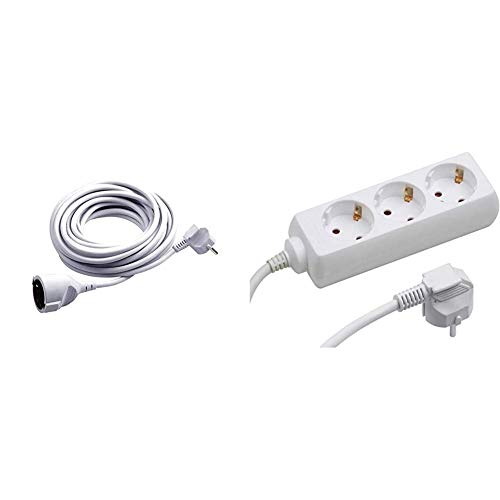 Meister Schutzkontakt-Verlängerung - 10 m Kabel - weiß - Kunststoffleitung - IP20 Innenbereich & Steckdosenleiste 3-Fach - 1,4 m Kabel - weiß - Kunststoffleitung - IP20 Innenbereich/Tido 3-Fach