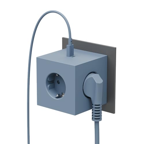 Avolt Enchufe Cubo - El Primer Ladrón de Cubos de Enchufe de Diseño del Mundo con Dos Puertos USB C - Cargador Alargador Multiple para Hogares y Oficinas con Estilo (Azul)