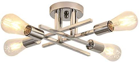 Mid Century Modern Sputnik Flush Mount 4 Bulb Ceiling Light, Modern Chandelier (Gold)-AC (Silver)