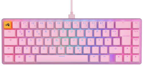 Glorious Gaming GMMK 2 Compact (65%) - Clavier de jeu mécanique, TKL compact (65%), Cadre Aluminium, capuchons de Touches doubleshot, switches Fox, RGB, Disposition QWERTZ allemand - Rose