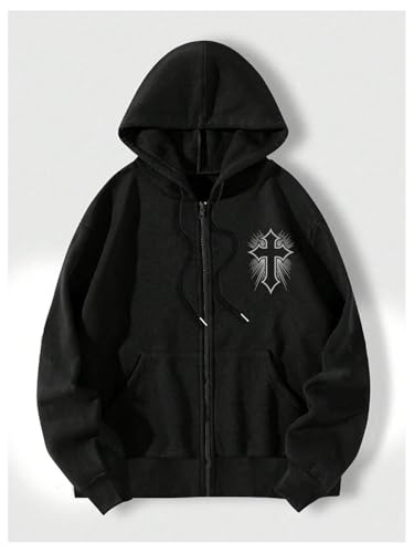 SHENHE Men's Zip Up Hoodie Wings Cross Print Graphic Goth Hoodie Sweatshirt with Pockets2