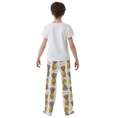ZZXXB Retro Pineapple Boys Long Pants Soft Trousers Elastic Waist Kids Lounge Bottoms with Pockets S-XL3