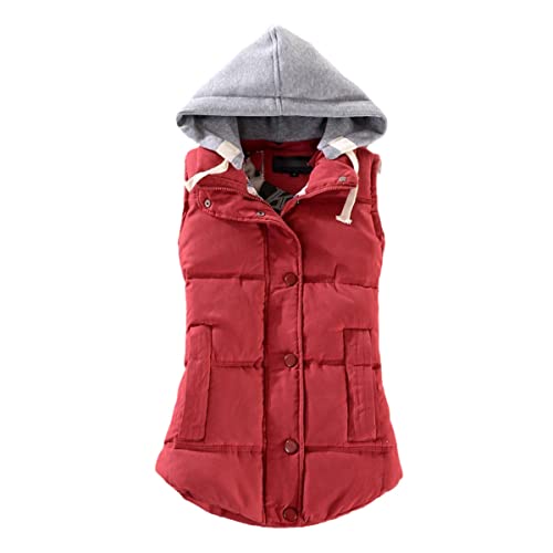 Chaleco de plumón vino tinto para mujer con capucha desmontable invierno 3XL