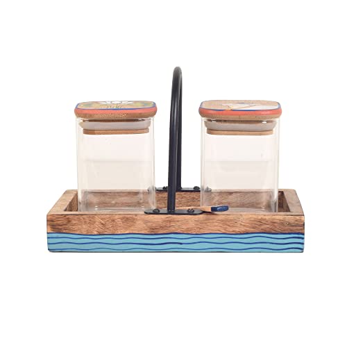 Image of AAKRITI ART CREATIONS Pichhwai Iteeha Nuts Storage Jars S02 | Handcrafted Pichhwai Art Storage Jars | Kitchen Decoration Items Stylish Tray & Jars | Airtight Kitchen Containers