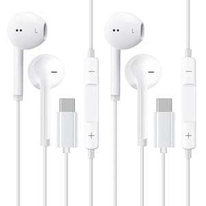 2-Pack Cascos con Cable Auriculares USB C, Auriculares con Cable y Microfono, Auriculares Cable Tipo C con Aislamiento Ruido y Control de Volumen, Auriculares In Ear para iPhone iPad Samsung Huawei