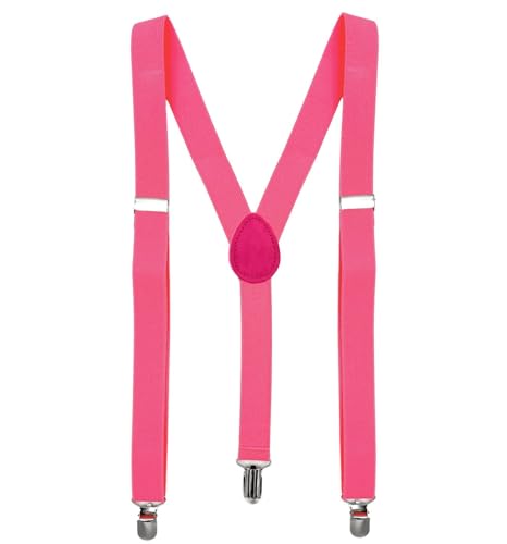 MDSTYLE Suspenders for Men Women Boys - Adjustable Y-Back (Hot Pink)