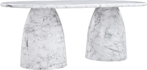 Image of Meridian Furniture 702White-T Cosenza Collection Art Deco 78 inch Indoor /Outdoor Concrete Dining Table with White Marble Finish, 78 inch W x 44.5 inch D x 30 inch H, White