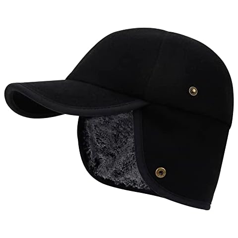 PivotWing Womens Mens Winter Baseball Hats with Earflaps Warm Elmer Fudd Hat Ear Flap Baseball Cap for Men Women Hunting Hiking Walking Camping Winter Outdoor Ear Warmer Furry Fur Hat, Black S/M Cover