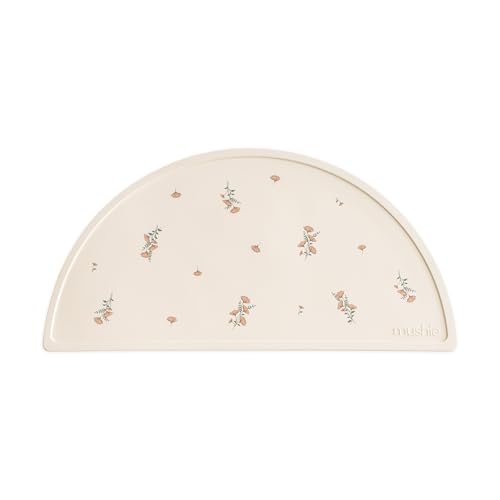 Image of mushie Silicone Placemat for Kids | BPA-Free Non-Slip Design (Pink Flowers)