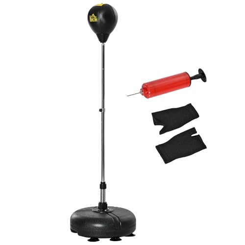 HOMCOM Saco de Boxeo de Pie con Altura Ajustable en 4 Niveles de 133 151 cm, Saco de Boxeo con Base Rellenable, Guantes e Inflador, para Adultos y Adolescentes, Negro