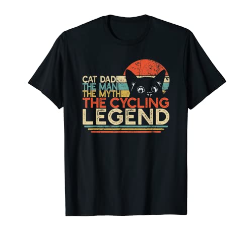 Herren Geschenk für Fahrradfahrer | Katze Papa Mann Myth Cycling Legend T-Shirt