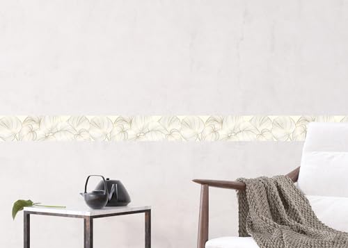 AG Design Selbstklebende Bordüre Goldene Blätter, AWB 8296 | Wasserfest Dekoration für Wände, Möbel, Tapeten, Wandverkleidungen und Türen, Folie, Mehrfarbig | Breite 500 cm x Höhe 13.8 cm