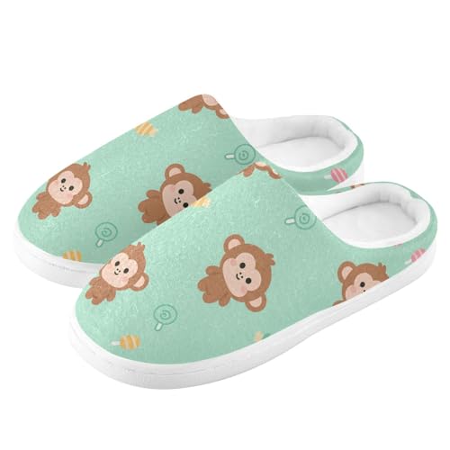 Cute Monkey Sugar Green Mens Womens Slippers Cozy Memory Foam Slippers Slip On Warm House Shoes for Indoor Outdoor Size 16/17 23013214
