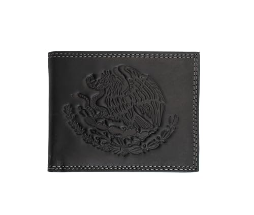 Mexican Coat of Arms Bifold Genuine Leather Black Men's Wallet, Escudo De Armas Cartera