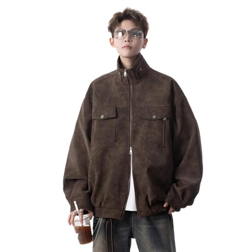 GUOYUXIAO Men's Jacket Male's Spring Casualwear Loose Coat-coffee-X-Large