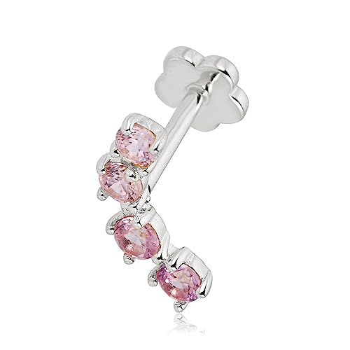 Image of AVORA 14K Gold 4 stone Simulated Diamond CZ Curved Bar Cartilage Piercing Flat Back Earring Body Jewelry (18 Gauge)