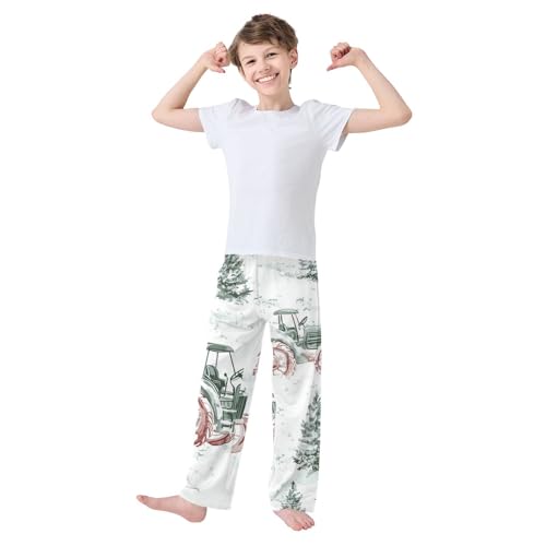 ZZXXB Tractor and Trees Snow Boys Long Pants Soft Trousers Elastic Waist Kids Lounge Bottoms with Pockets S-XL3