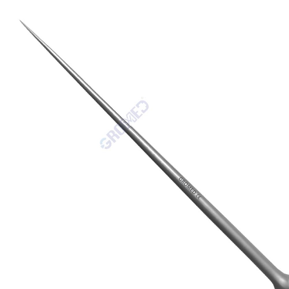 Gromed Wullstein Micro Ear Needle/Rosen Pick, Round Knurling Handle, 6.5”/16.5cm, Fine & Pointed Tips - ENT Stainless Steel (Curved) 1