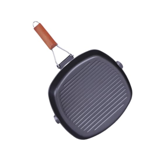 Cabilock 1 Pieza Sartén de Hierro con Rayas Sartén Plegable Antiadherente para Carnes y Panqueques Diseño Ergonómico Oscuro