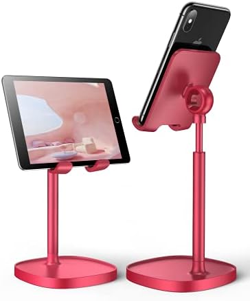 LISEN Cell Phone Stand,Angle Height Adjustable Stable Cell Phone Stand for Desk,Sturdy Aluminum Metal Phone Holder (Red)