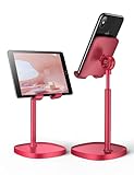 LISEN Cell Phone Stand, Taller and More Photogenic Cell Phone Holder for Desk When Phone & Tablets Video, Sturdy Aluminum Metal iPhone Holder Stand for Desk(Red)