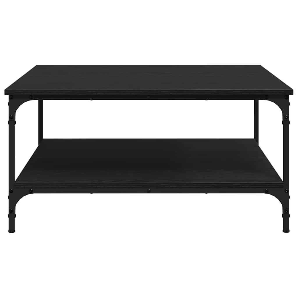 Mesa de centro negra 80 x 80 x 40 cm con estante industrial de madera y marco de hierro, diseño moderno, construcción robusta para salón, dormitorio y oficina