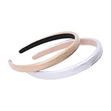 Susunaya 2 Pack Leather Headbands for Women 0.8Inch Simple Solid Color Soft Textured PU Hair Bands,Fashion Thick Padded,Non Slip Hair Accessories for Girls（Golden,Silver）