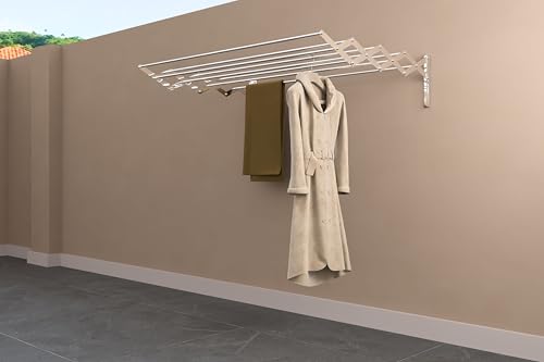Image of Premium Heavy-Duty Stainless Steel Retractable Wall-Mounted Clothes Drying Rack | Multi-Rod Design for Laundry Room, Bathroom, Balcony, Indoor & Outdoor Use - 8 Rod, 3 Feet