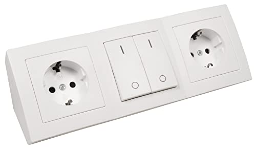 MC POWER - Steckdosenblock Unterbausteckdosen | Flair | 2X Schutzkontaktsteckdosen + 2x Schalter, 250V~ / 16A, Aufbau, weiß matt