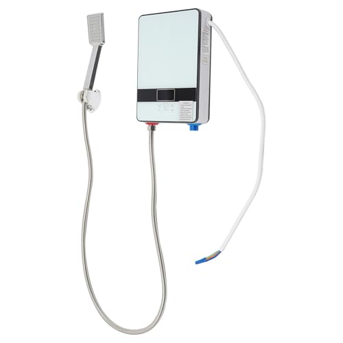 Mini calentador de agua instantáneo eléctrico con ducha de mano, 6,5 kW, indicador de temperatura digital LED, ahorro de energía, para hogares, oficinas, cocinas y baños, color blanco