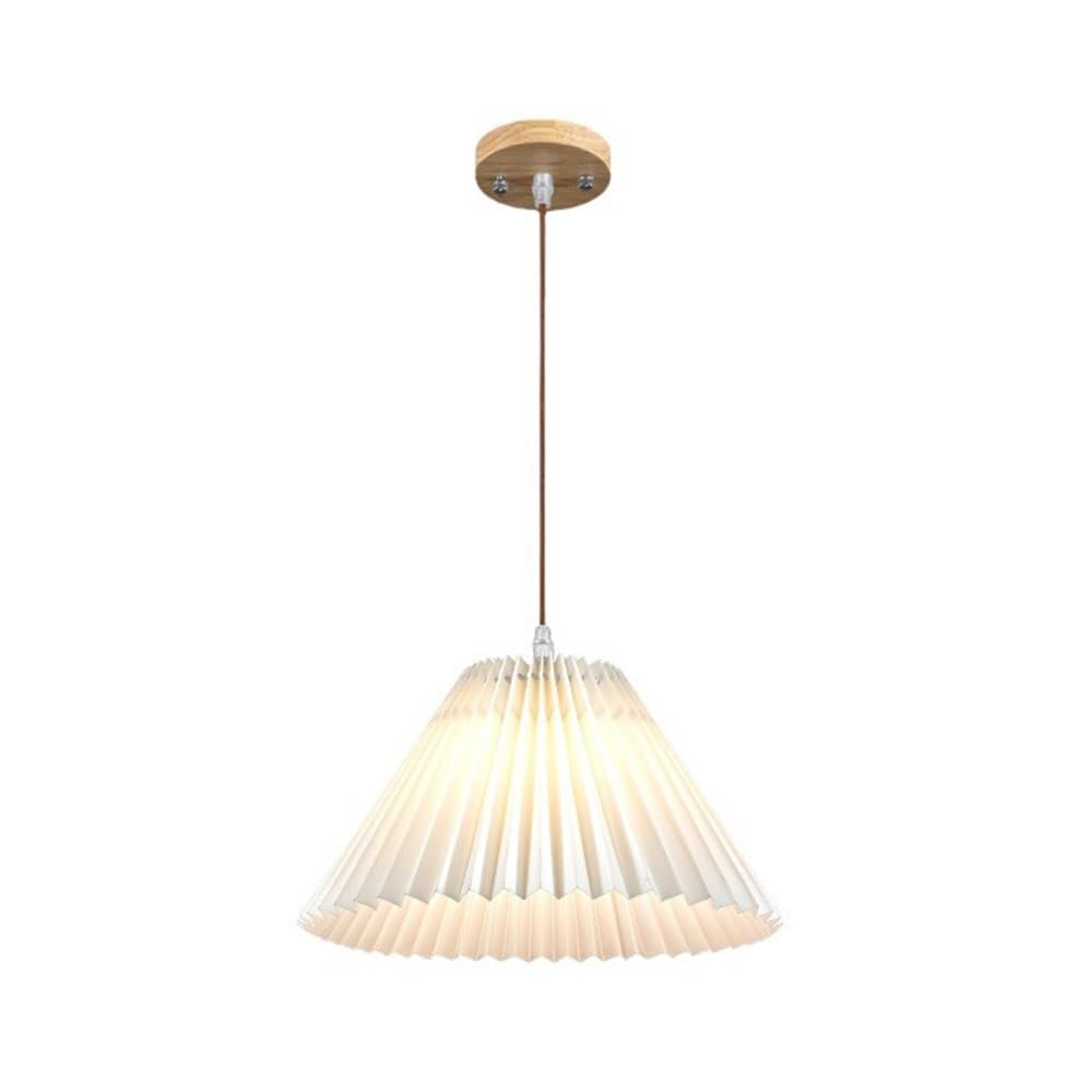 ITOSUI Minimalist Pleated Pendant Light 11.8-Inch Conical Nordic Hanging Lamp White Fabric Rubberwood Ceiling Fixture for Kitchen Island Bedside Dining Room E26 47.2" Adjustable Cord