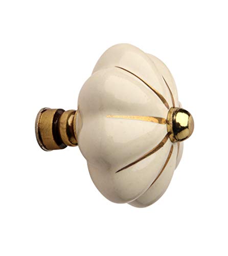 Image of Fluted Ceramic Polished Brass Cabinet /Drawers Knob Cream /Gold (12)