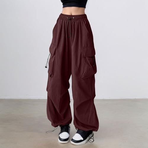 Parachute Pants for Women Teen Girls Baggy Y2K Streetwear Solid Cargo Pants American Retro Loose Fit Casual Wide Leg Trousers2