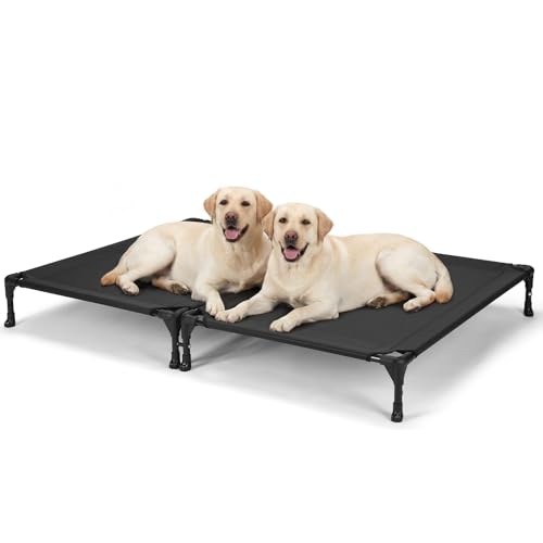 Veehoo Cooling Elevated Dog Bed Raised Dog Bed for Two Dogs Indoor Outdoor Pet Cot with Breathable Teslin Mesh & Anti-Slip Rubber Feet Durable Double Dog Bed for Multi-Pet Homes 42 x 30 Black