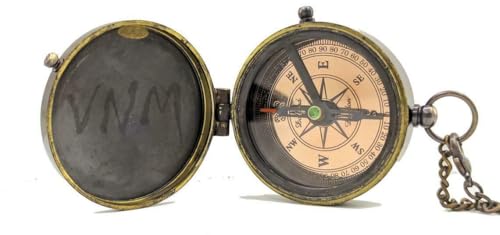 Brújula de bronce vintage con mensaje grabado personalizado, diseño náutico con cadena y estuche de cuero antiguo miniatura 6