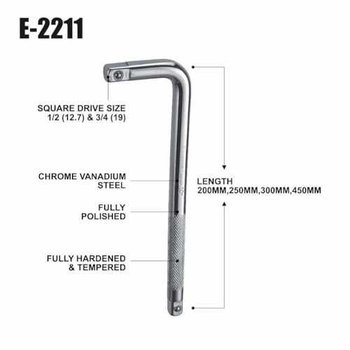 Eastman L-Handle 1/2 (12.7) 300 Mm, CRV Steel Fully Polished, Fully Hardened and Tempered, Heavy-Duty, Car Extension L-Handle Wrench for Car,Truck,Van (E-2211)