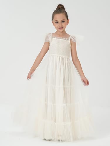 2Bunnies Girls' Vintage Boho Smocked Bodice Ruffle Tulle Maxi Dress2