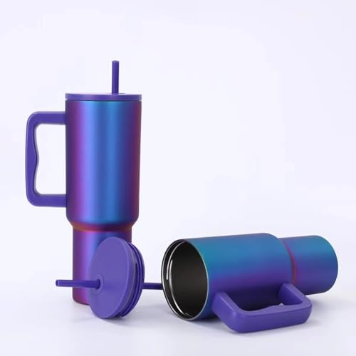 Image of SKDBPM Personalized Stainless Steel Tumbler with Handle, 1200ml Capacity, Black Insulated Travel Mug with Straw, Custom Name Design (Violet)